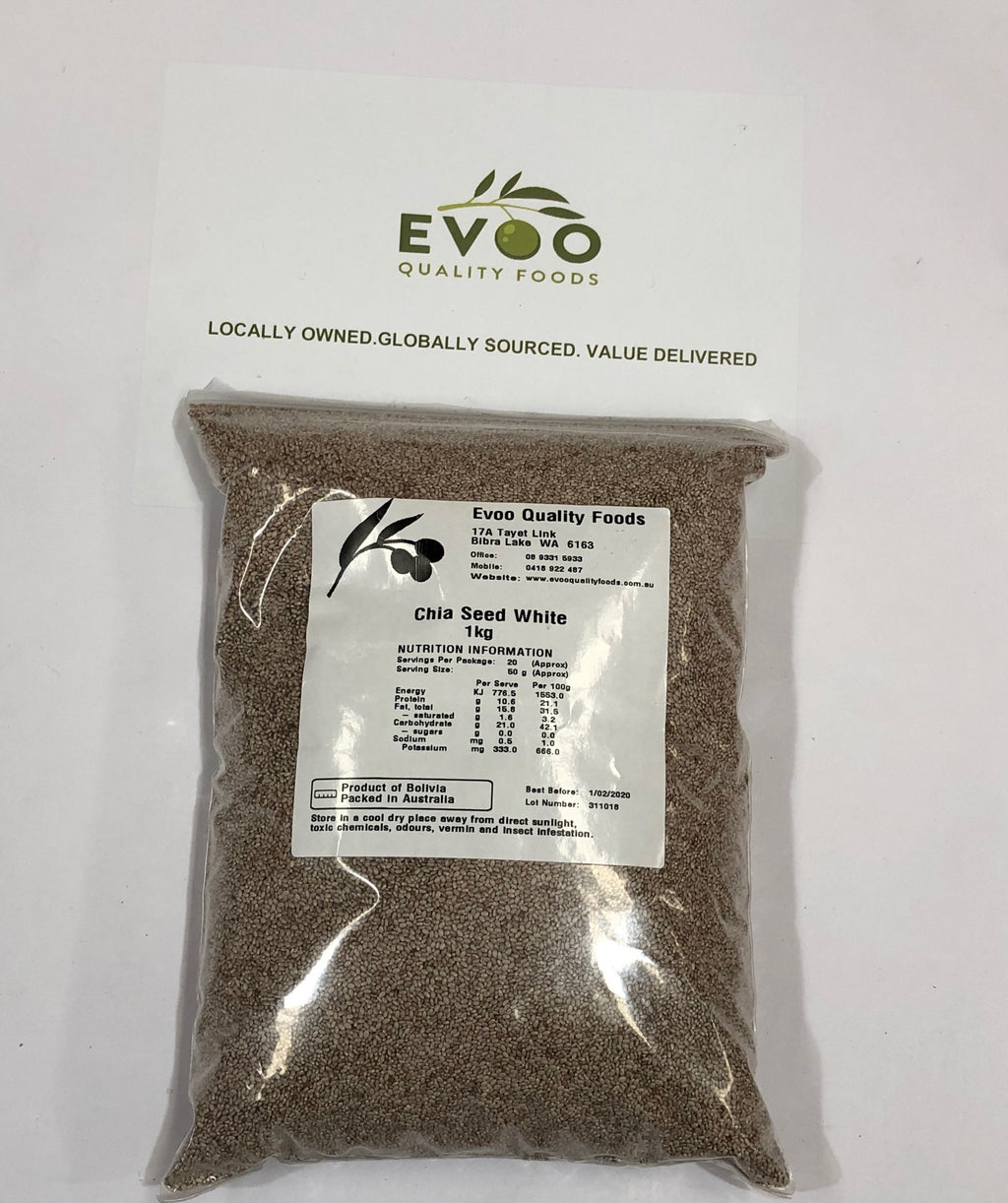 White Chia Seeds 1kg Bag EVOO QF