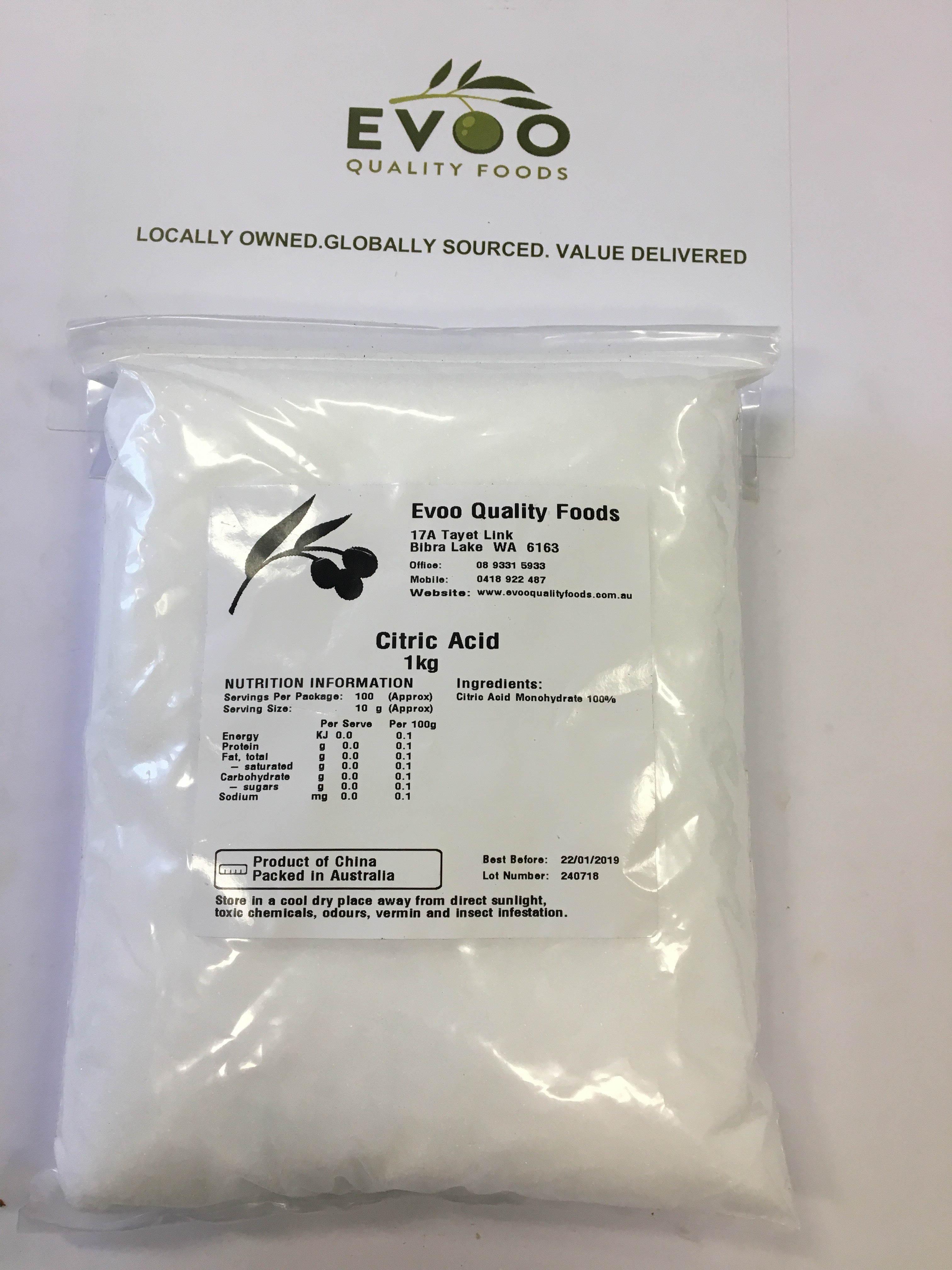 Citric Acid Powder 1kg Evoo QF