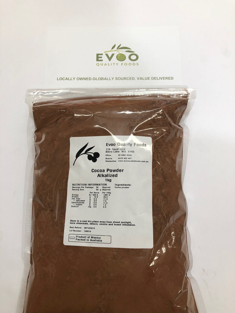 Cocoa Powder Dark Dutch Alkalised 1kg Bag Evoo QF