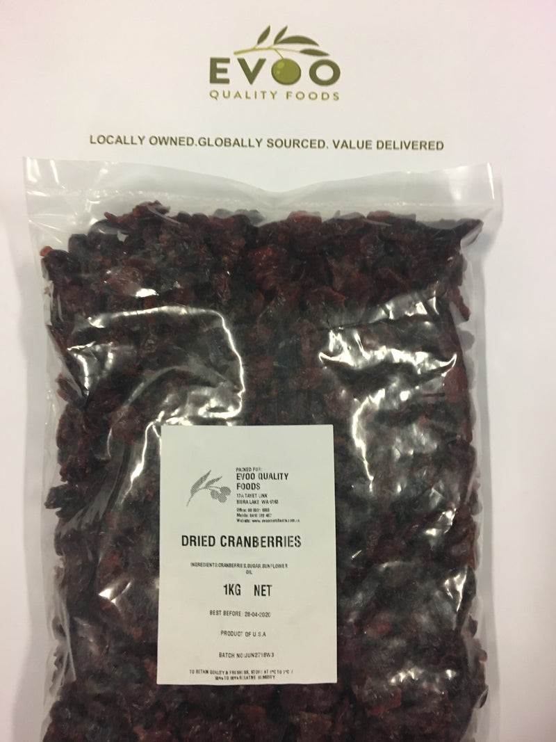 Cranberries Dried 1kg Bag EVOO QF