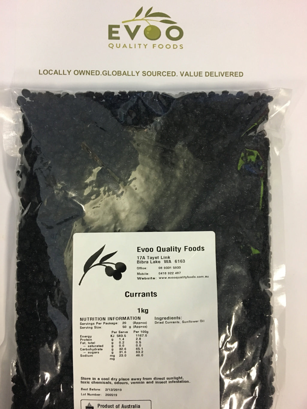 Currants Dried 1kg Bag Evoo QF