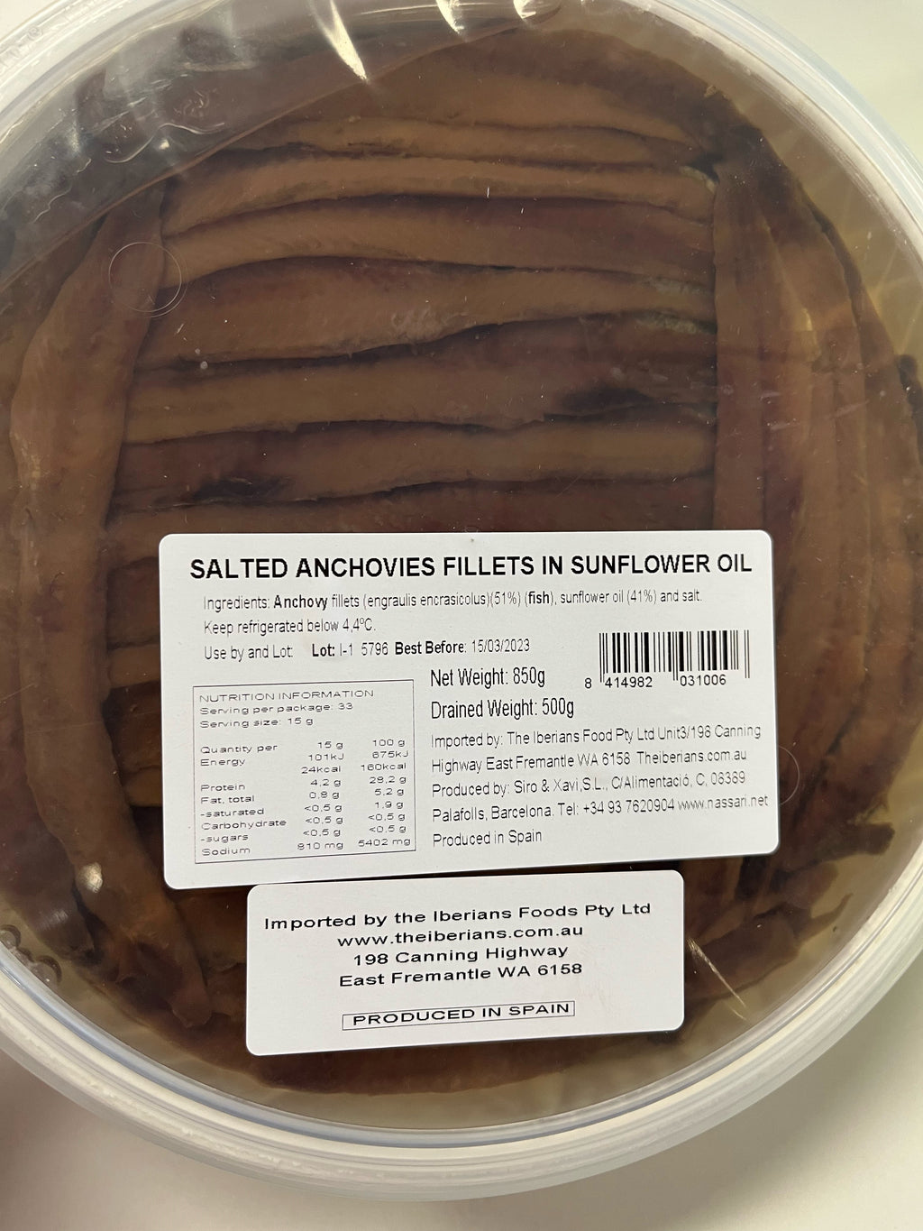 Anchovies Brown Salted 500g Round Tub Spanish Nassari