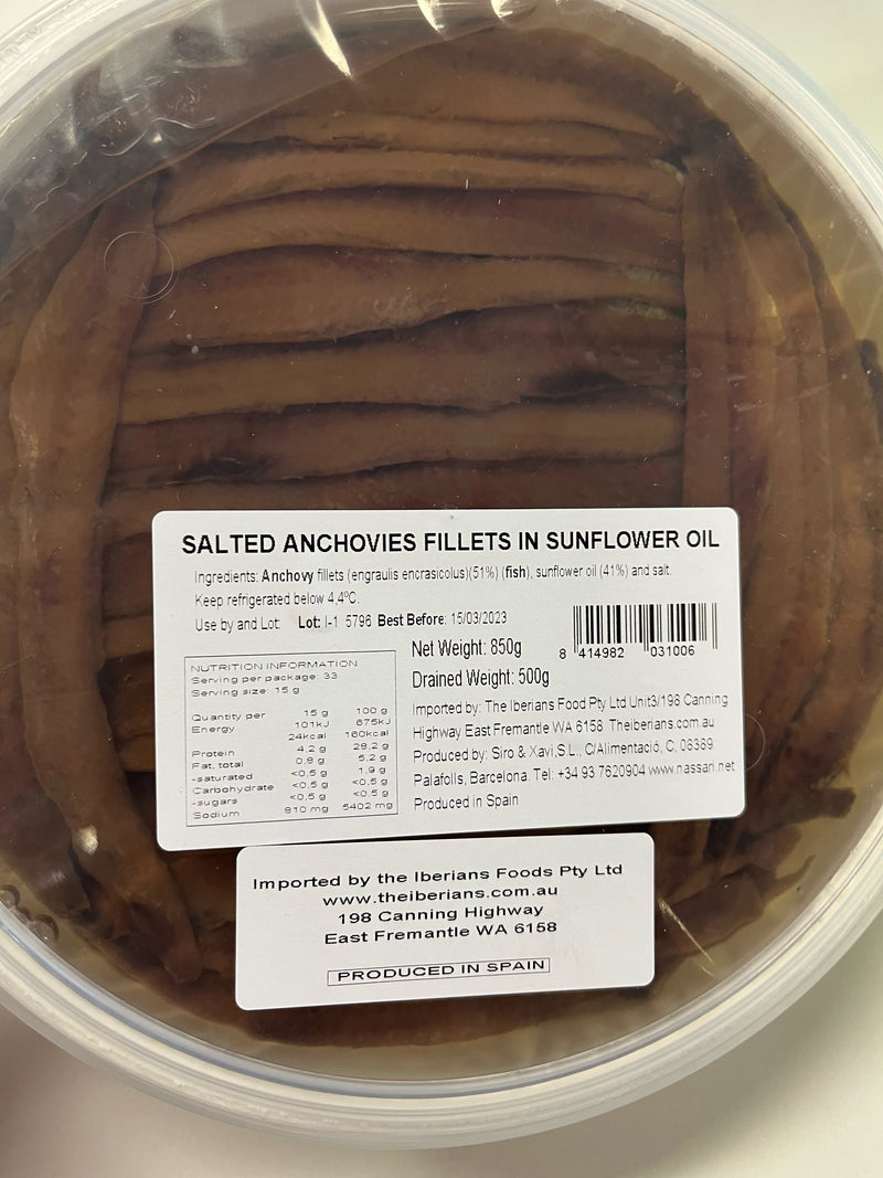 Anchovies Brown Salted 500g Round Tub Spanish Nassari