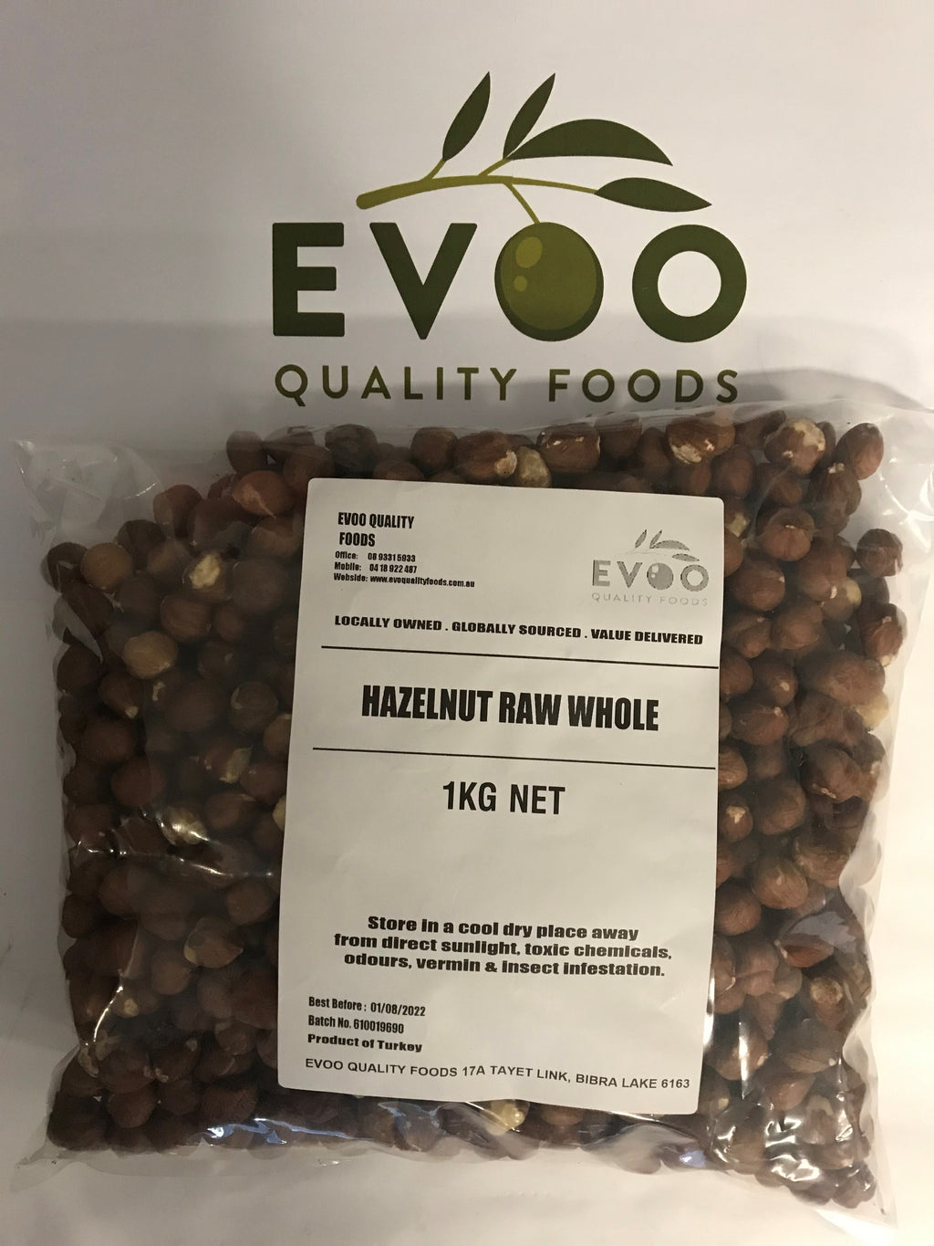 Hazelnuts Kernels Raw 1kg Bag Evoo QF