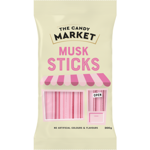 Musk Sticks Lollies (200g Packet x 12) Carton Only Candy Market