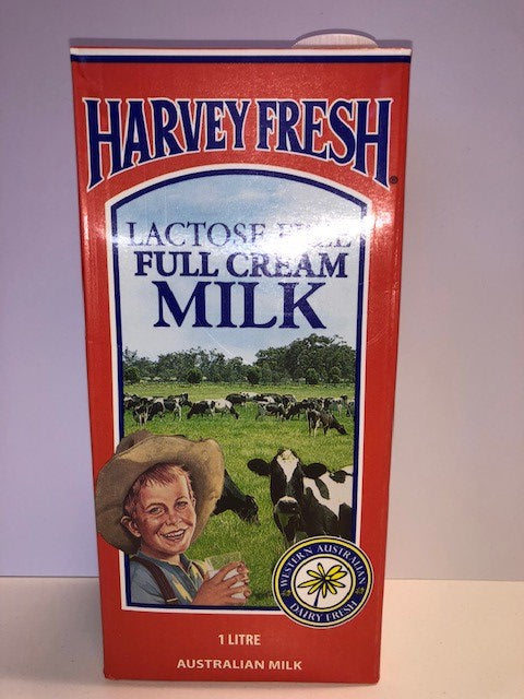 Lactose Free Full Cream Milk (Sold as Carton only) 12 x 1lt Harvey Fresh