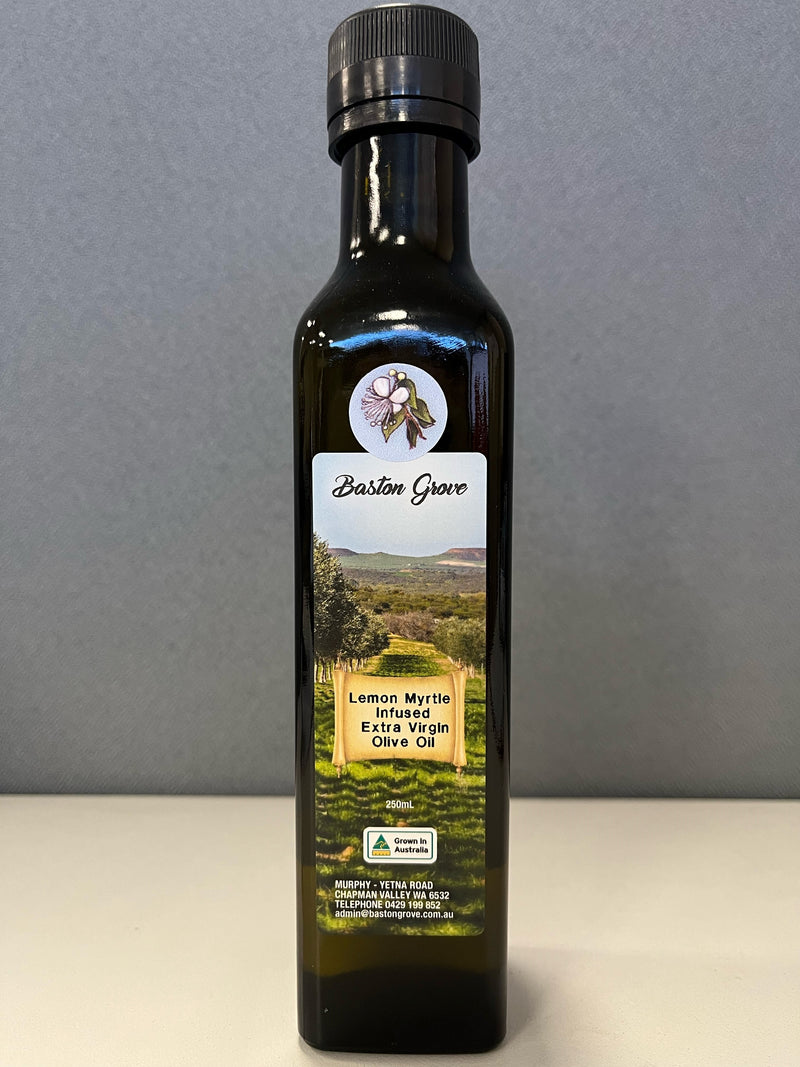 Extra Virgin Olive Oil Lemon Myrtle Infused 250mL Bottle Baston Grove (Produced Locally)