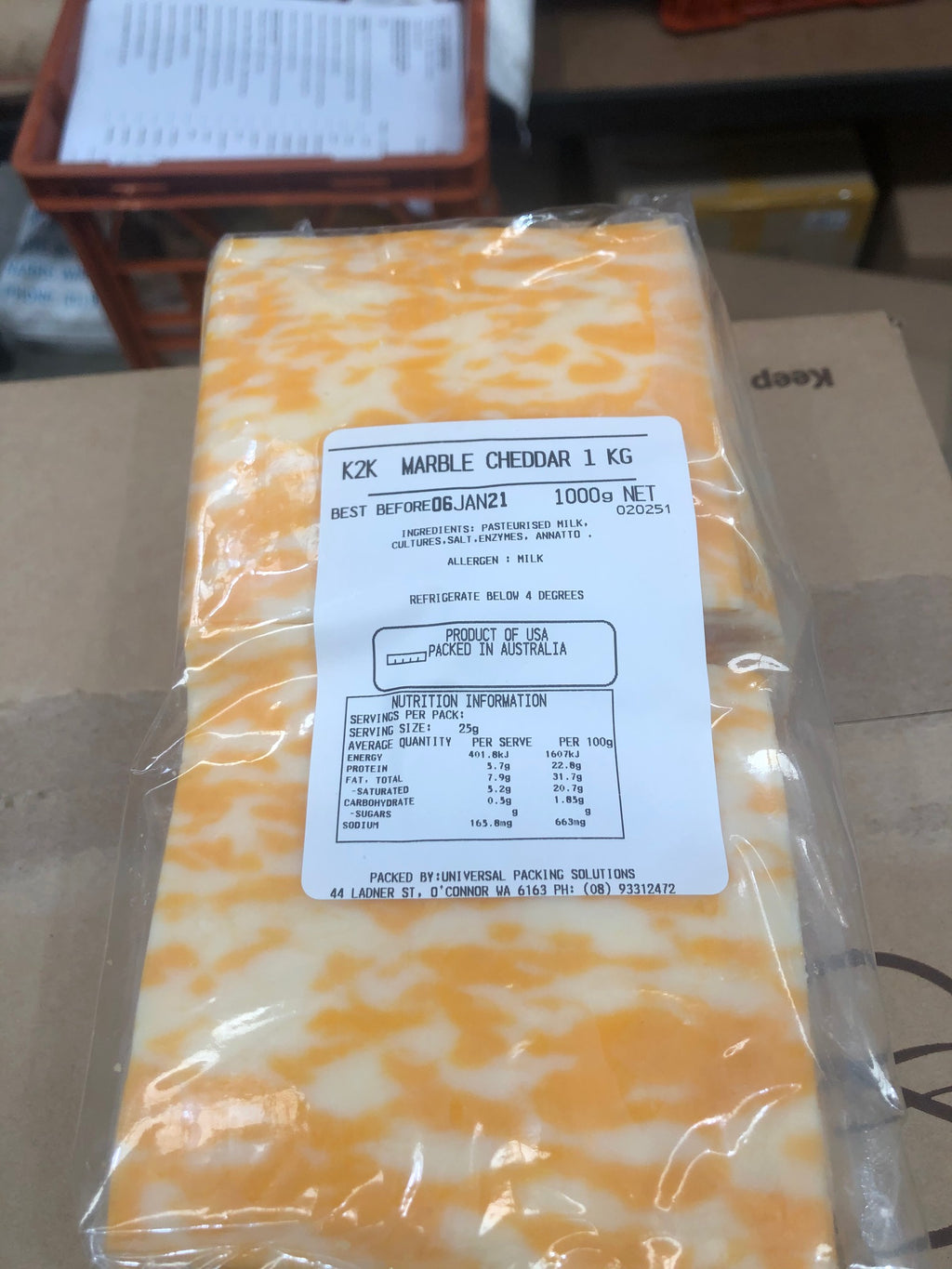 Marble Cheddar Sliced 1kg Packet K2K