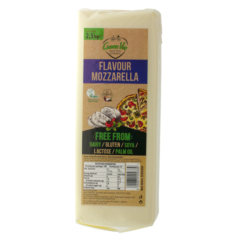 Mozzarella Dairy Free Vegan cheese 2.5kg  Block Green Vie