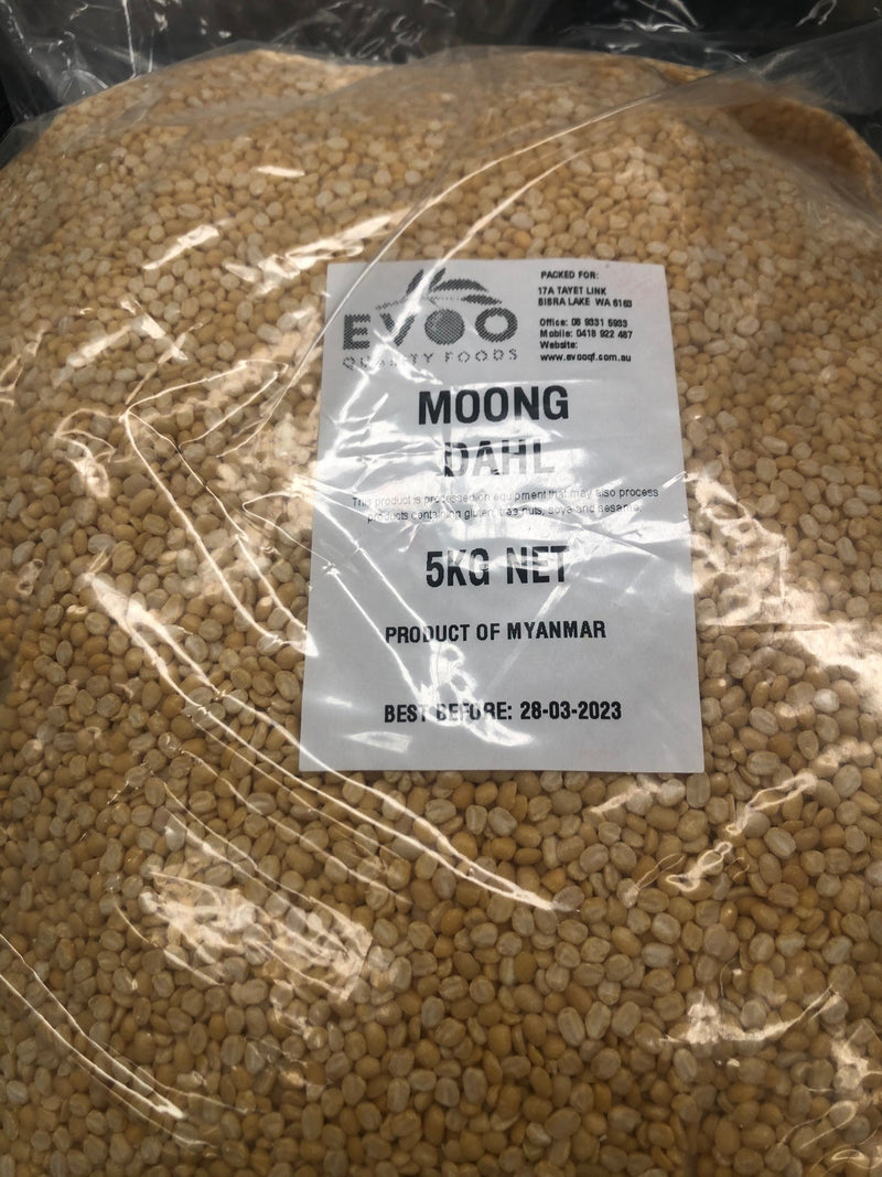 Dahl Moong / Peeled Mung Bean 5kg (Yellow Split Lentils) Evoo QF
