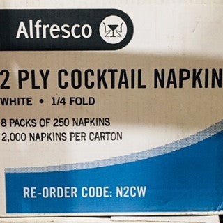 Serviette Cocktail Napkins 2ply White (Code N2CW) 2000pc (8 x 250) Alfresco