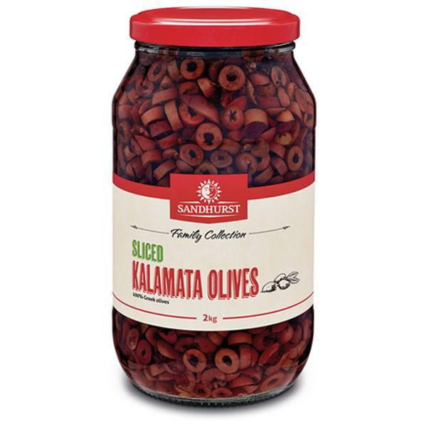 Kalamata Sliced Olives in Brine 2kg Jar Sandhurst