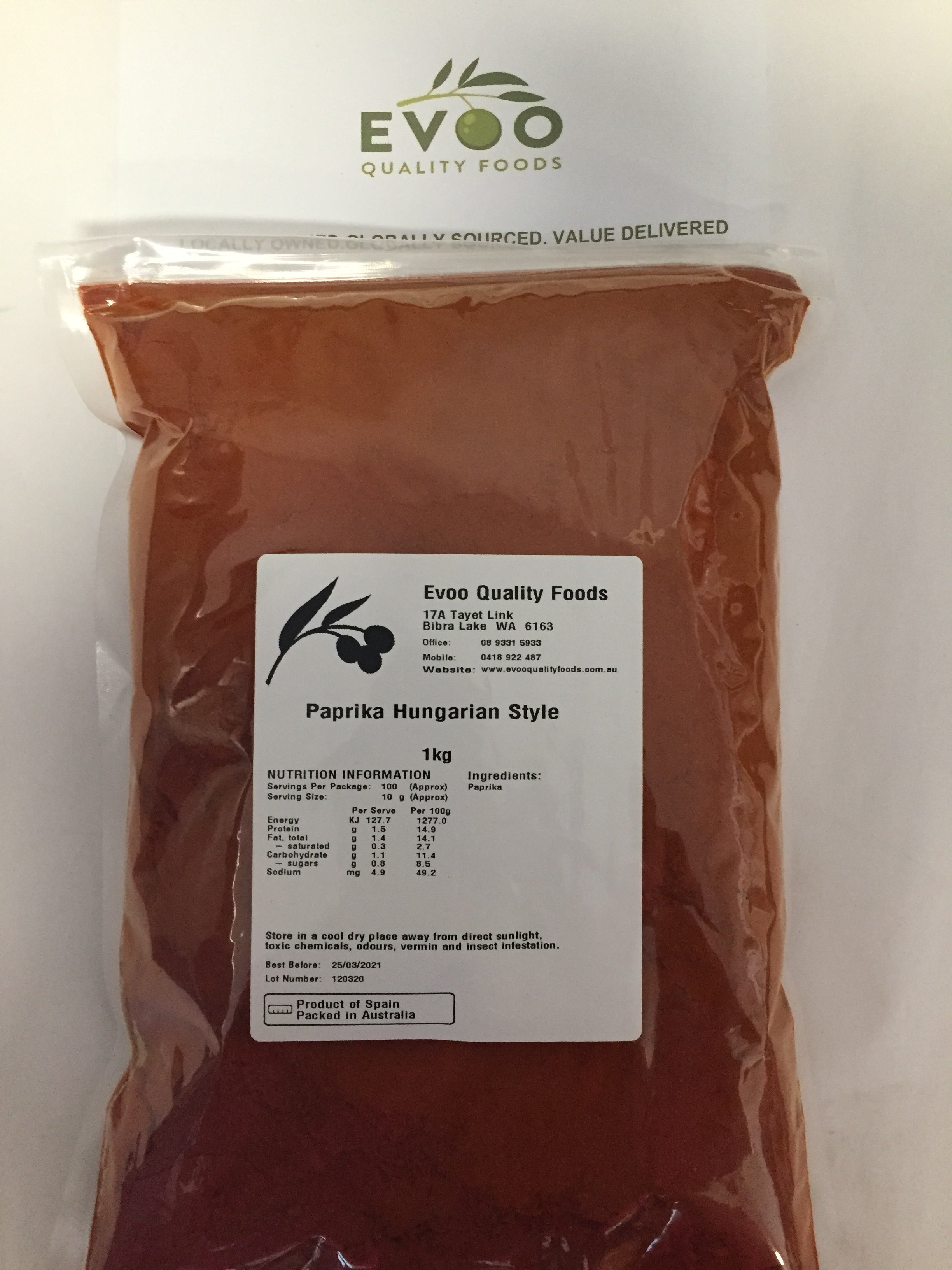 Paprika Hungarian Style 1kg bag EVOO