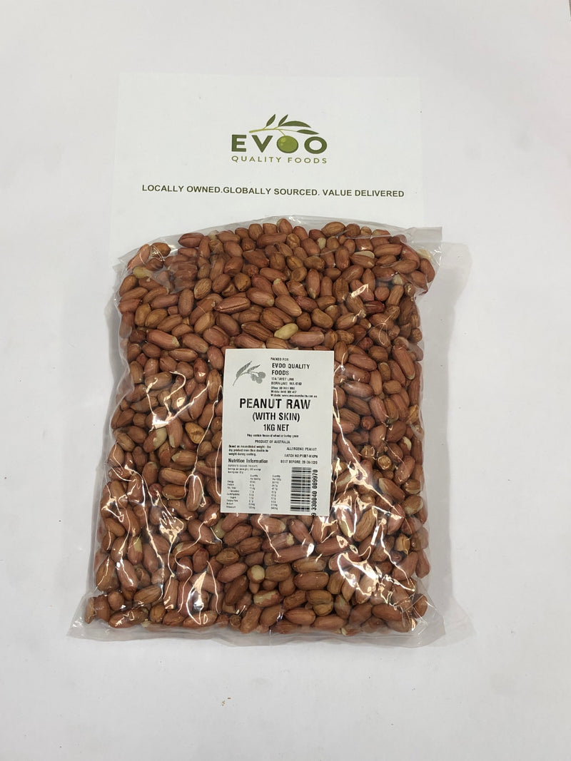 Peanuts Natural Raw (With Skin) 1kg Bag Evoo QF