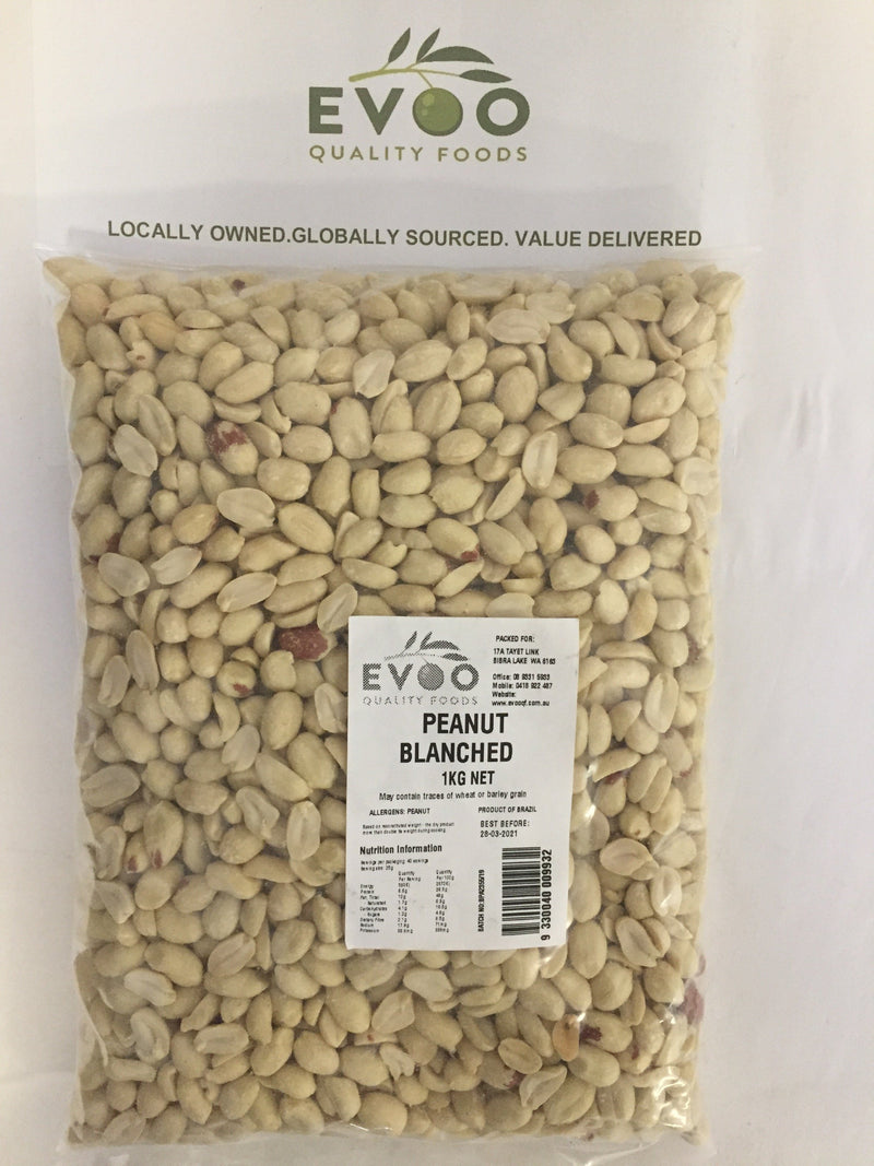 Peanuts Blanched (Skin Off) 1kg Bag Evoo