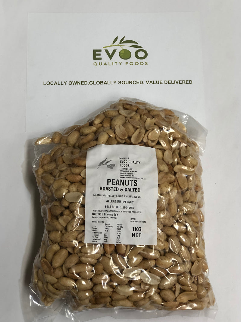 Peanuts Salted & Roasted 1kg Bag Evoo QF