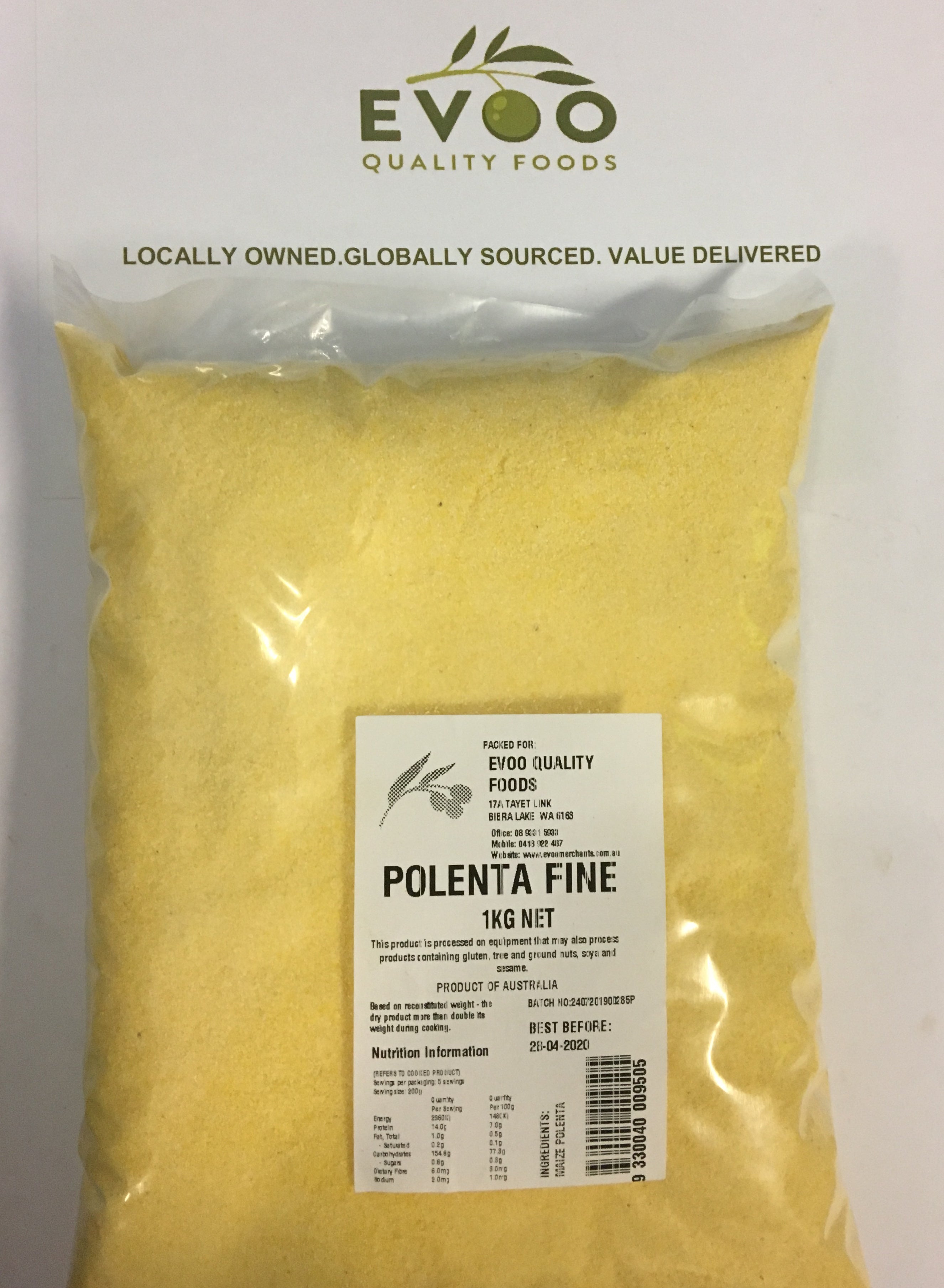 Polenta Fine Yellow 1kg Bag Evoo QF (1)