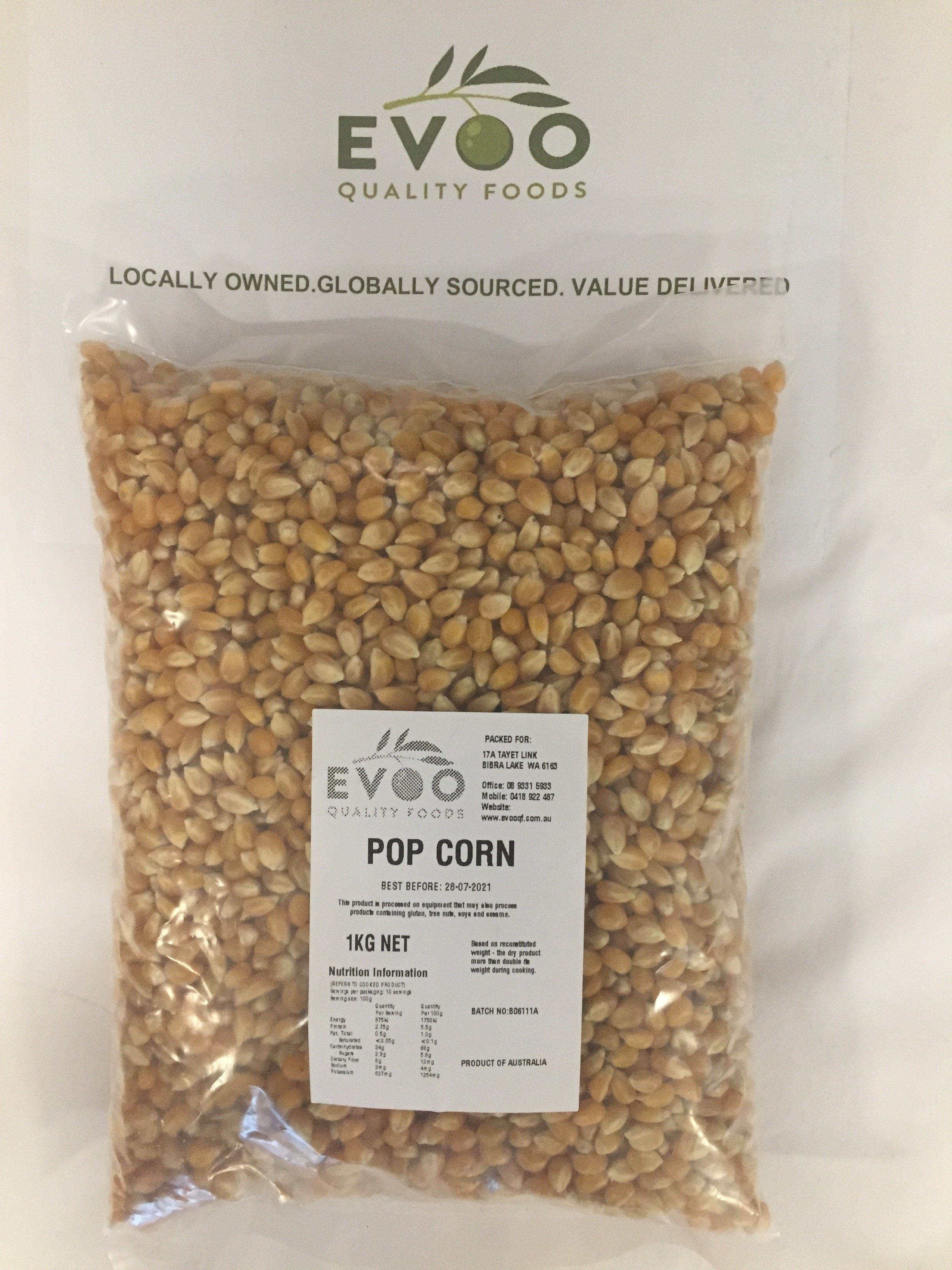 Popping Corn 1kg Bag EVOO