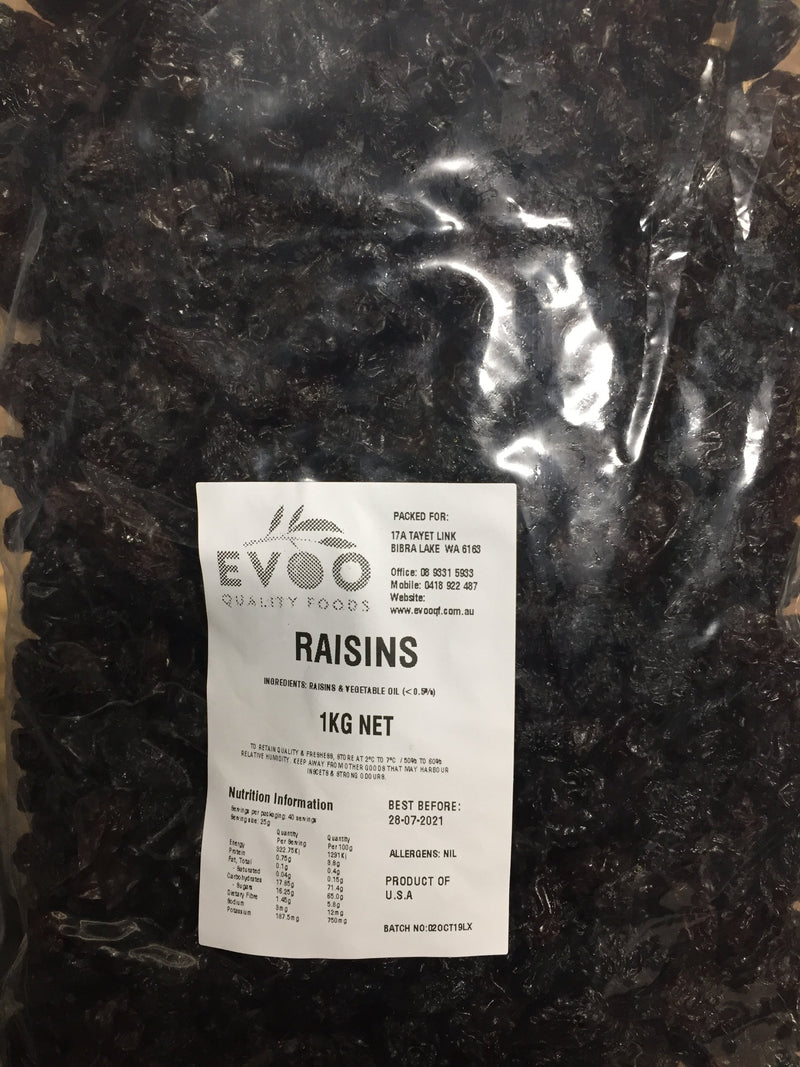 Raisins Dried 1kg Bag Evoo QF