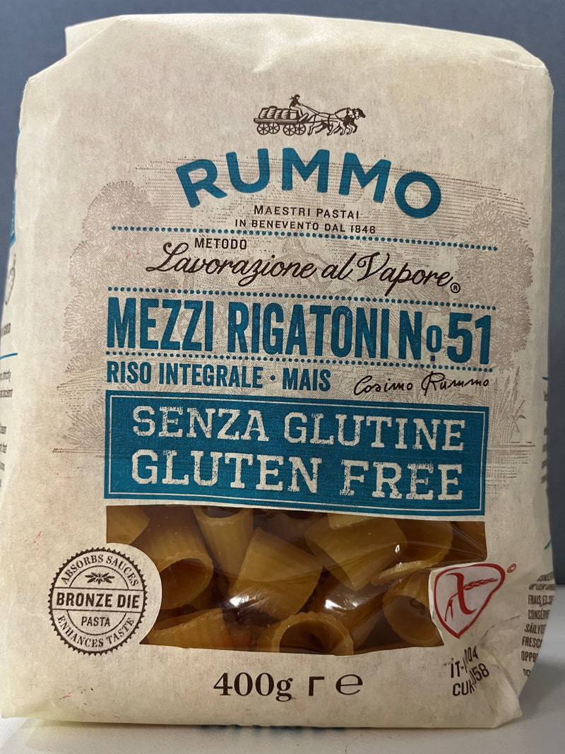 Mezzi Rigatoni Pasta Dried #51 GF 400g Bag Rummo (Made in Italy)