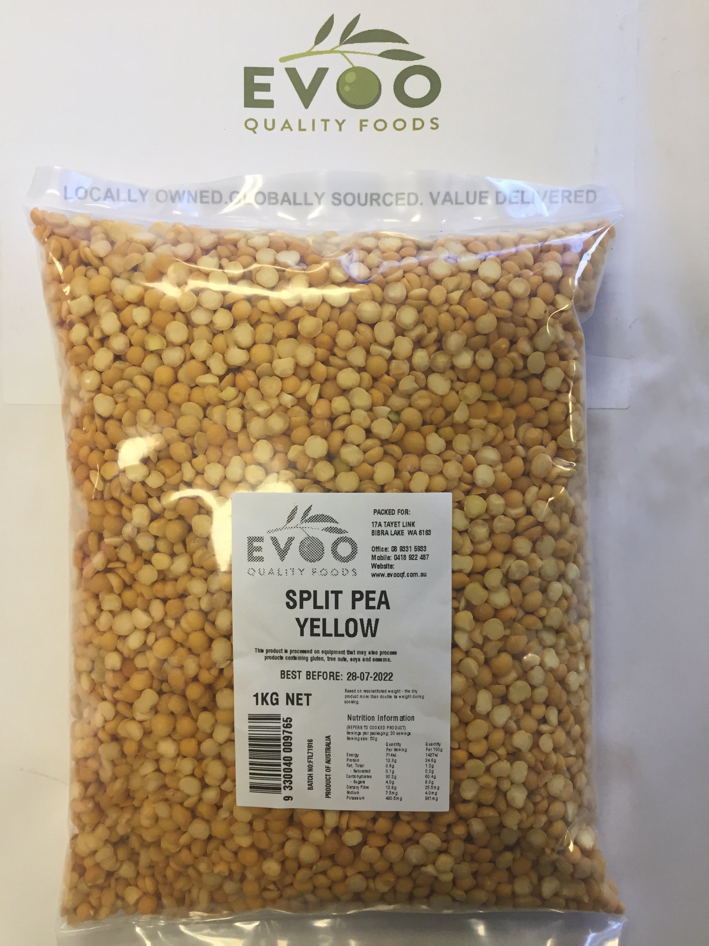 Yellow Split Peas/ Lentils 1kg Packet Evoo QF