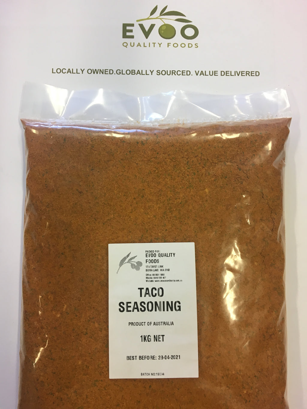 Taco Seasoning GF 1kg Bag Evoo QF