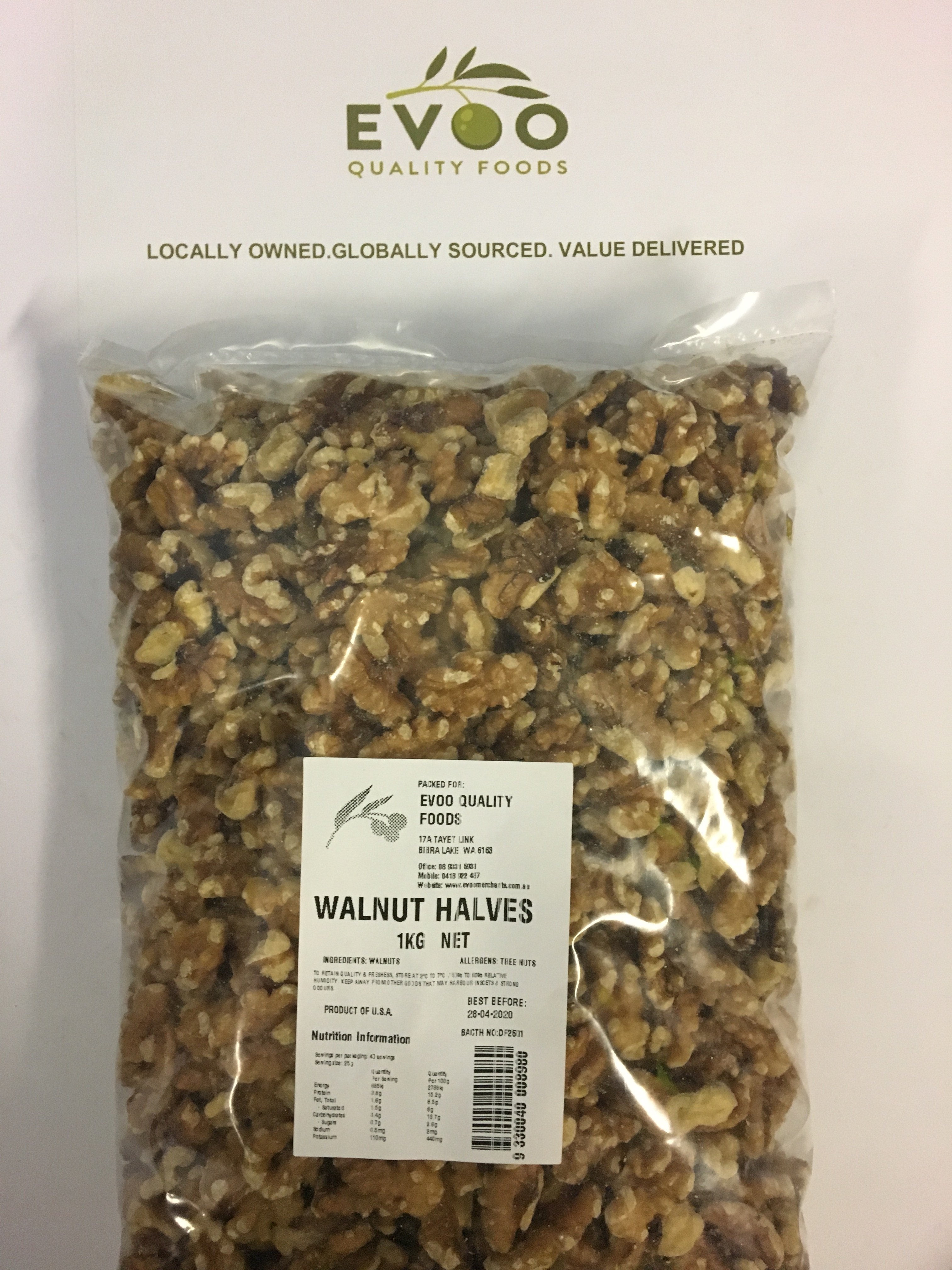 Walnuts Kernels (Halves & Pieces) USA 1kg Bag Evoo QF (1)