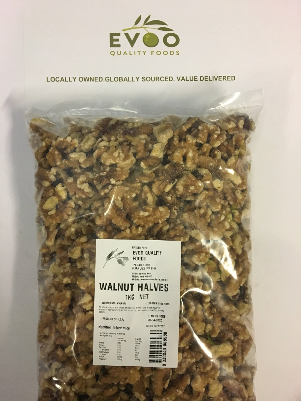 Walnuts Kernels (Halves & Pieces) USA 1kg Bag Evoo QF